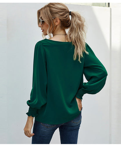 Lace V-neck Long-Sleeved Chiffon Shirt