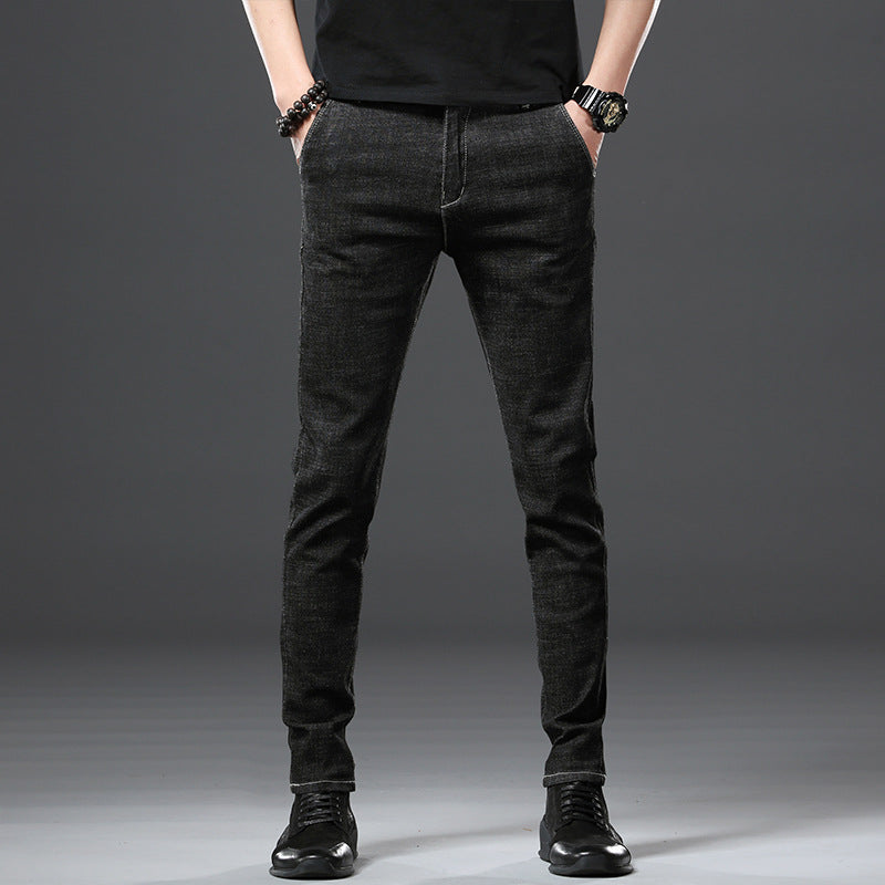 Stretch Loose Men Plus Flint Jeans Korean version popular logo slim skinny leg pants long pants black Haren pants - Glamour Gale