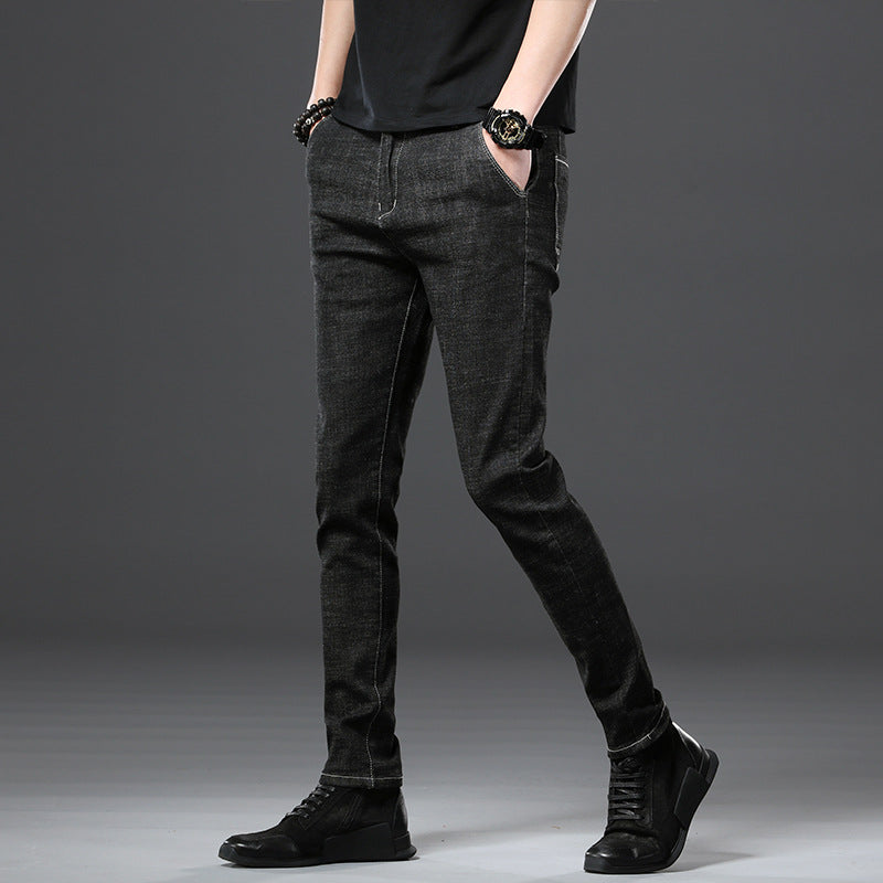 Stretch Loose Men Plus Flint Jeans Korean version popular logo slim skinny leg pants long pants black Haren pants - Glamour Gale