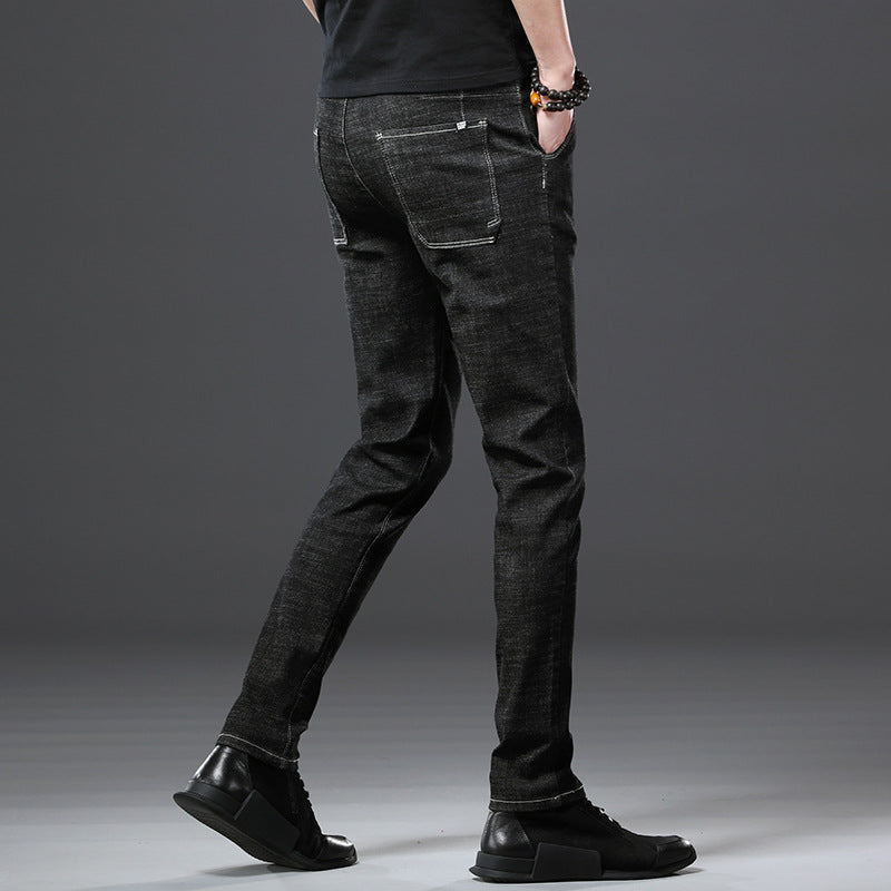 Stretch Loose Men Plus Flint Jeans Korean version popular logo slim skinny leg pants long pants black Haren pants - Glamour Gale