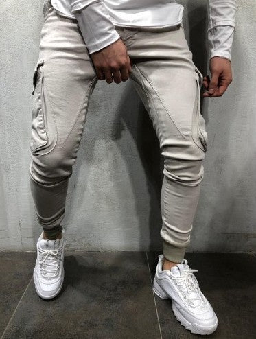 Side Pockets Solid Color CasualPants Fashion Sports Pants