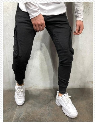 Side Pockets Solid Color CasualPants Fashion Sports Pants