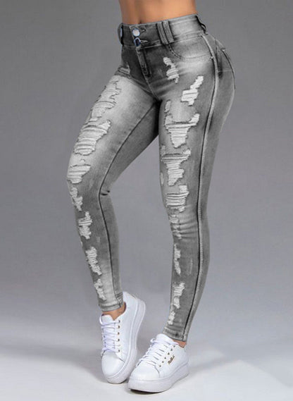 Hot Sale Ladies Jeans Ripped Holes Show Thin Stretch Jeans Trousers Women Trousers