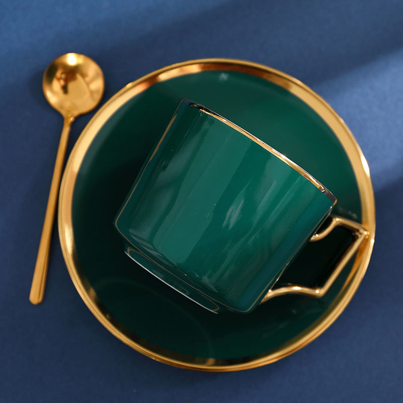 Ceramic Cup With Spoon Dark Green Coffee Cup And Saucer