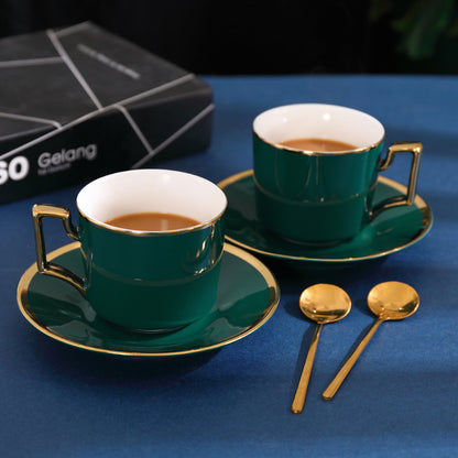 Ceramic Cup With Spoon Dark Green Coffee Cup And Saucer