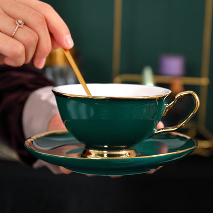 Ceramic Cup With Spoon Dark Green Coffee Cup And Saucer