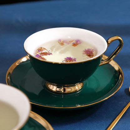 Ceramic Cup With Spoon Dark Green Coffee Cup And Saucer