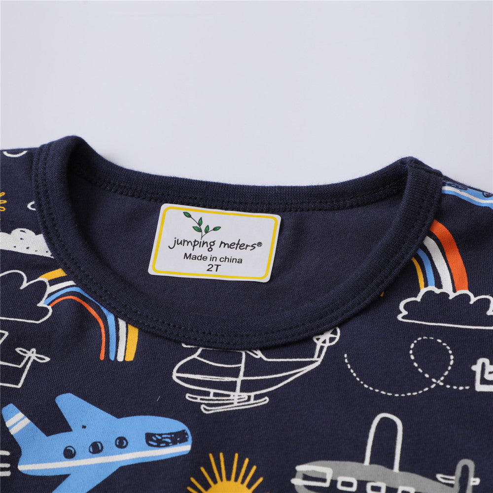 Summer Boys Round Neck Print Children's T-shirt Knitted Cotton Cartoon Top T