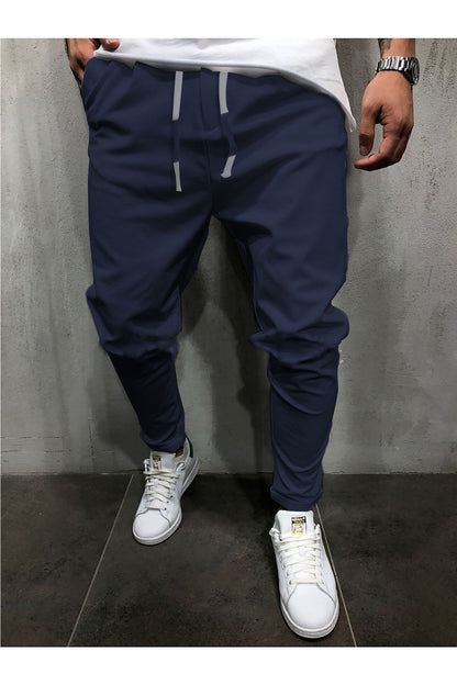 Men's Pants Solid Color Cropped Pants With Elastic Band