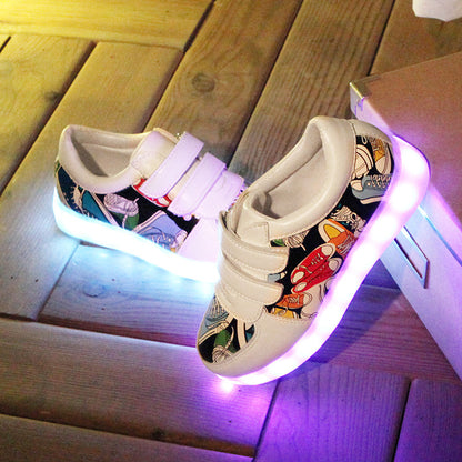 Children'S Flash Shoes Spring And Summer Colorful Glowing Shoes Girls Soft Leather Panel Shoes Usb Charging Led Light Shoes Boys Light Shoes