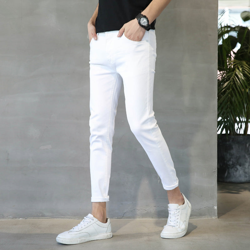 Spring And Summer Thin White Jeans Men Men'S Holes Casual Stretch Slim Fit Pants Men - Glamour Gale