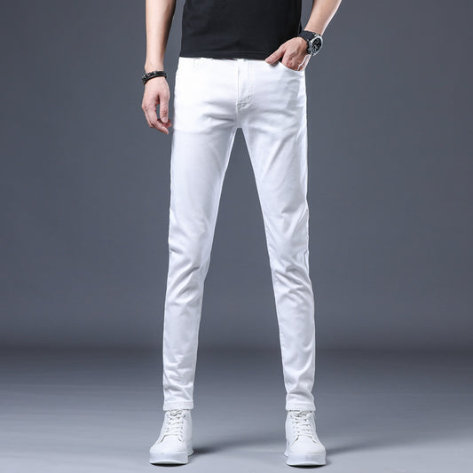 Spring And Summer Thin White Jeans Men Men'S Holes Casual Stretch Slim Fit Pants Men - Glamour Gale