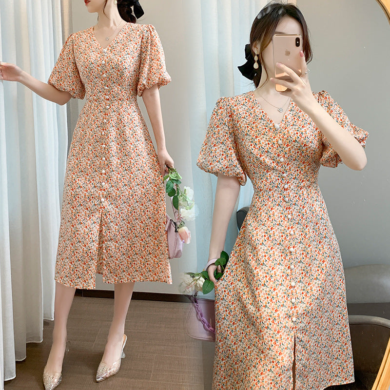 French Floral Dress Female Chiffon Long Skirt