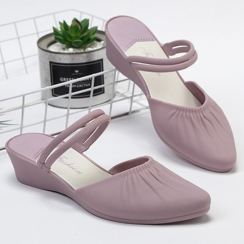 Pointed Outer Wedge Heel Thick Heel Single Shoes Mid-heel Slippers