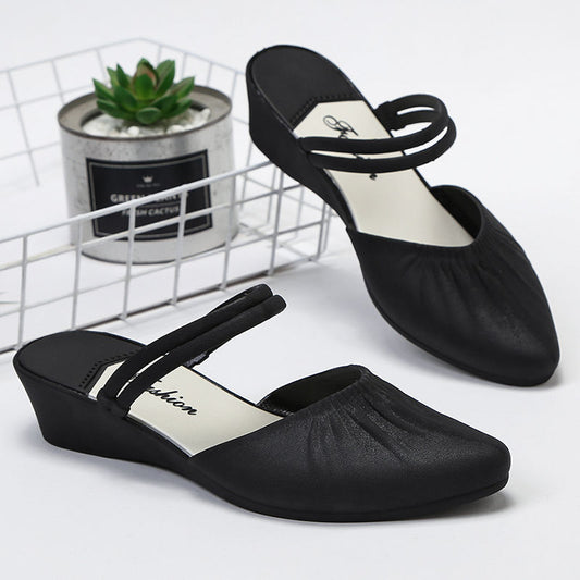 Pointed Outer Wedge Heel Thick Heel Single Shoes Mid-heel Slippers