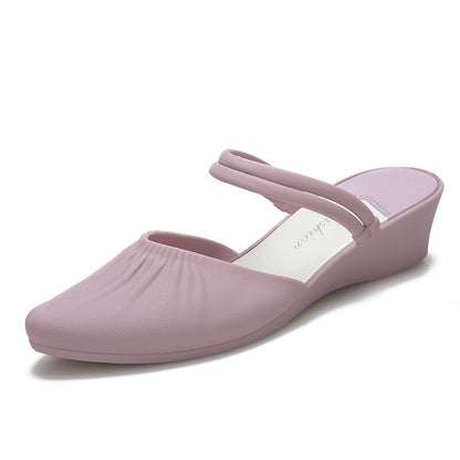 Pointed Outer Wedge Heel Thick Heel Single Shoes Mid-heel Slippers