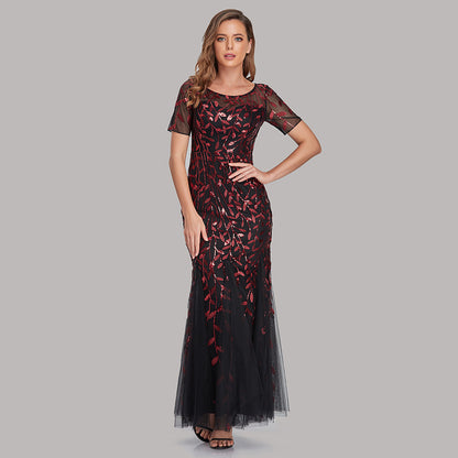 Summer And Autumn Dress European And Beautiful Women Host Sequin Evening Dress - Glamour Gale