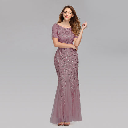 Summer And Autumn Dress European And Beautiful Women Host Sequin Evening Dress - Glamour Gale