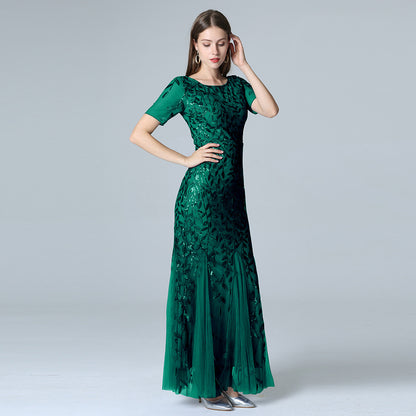 Summer And Autumn Dress European And Beautiful Women Host Sequin Evening Dress - Glamour Gale