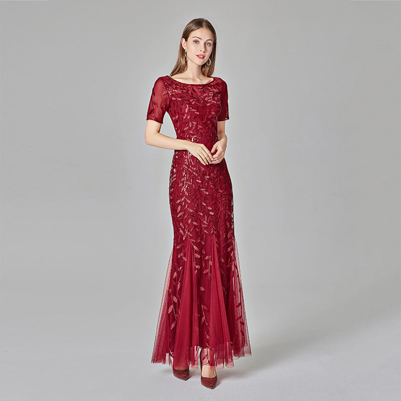 Summer And Autumn Dress European And Beautiful Women Host Sequin Evening Dress - Glamour Gale