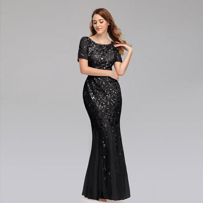 Summer And Autumn Dress European And Beautiful Women Host Sequin Evening Dress - Glamour Gale