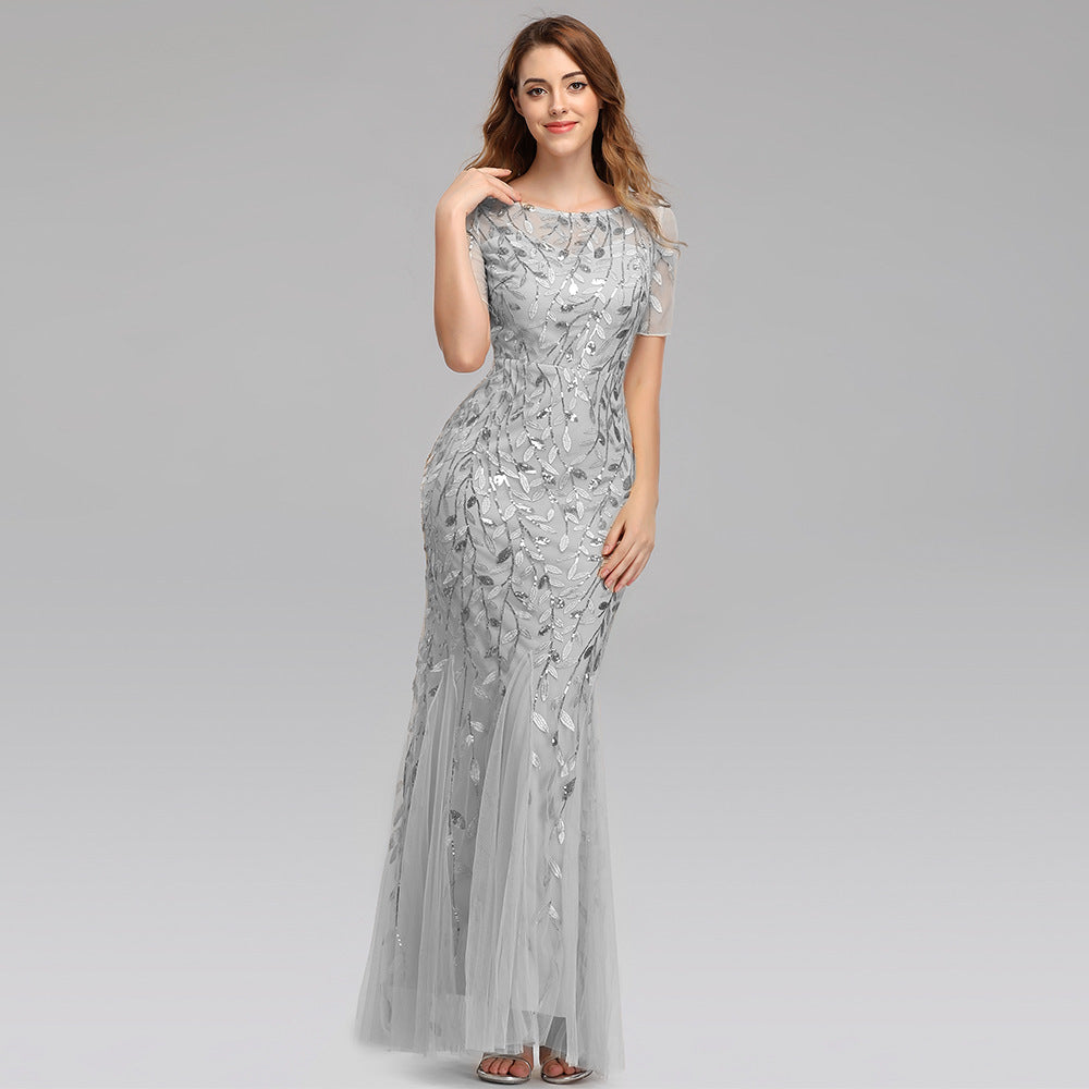 Summer And Autumn Dress European And Beautiful Women Host Sequin Evening Dress - Glamour Gale