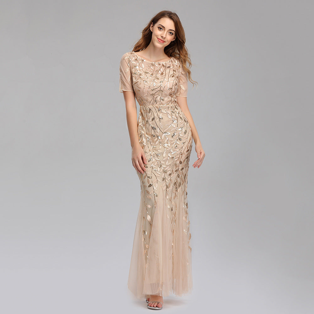 Summer And Autumn Dress European And Beautiful Women Host Sequin Evening Dress - Glamour Gale