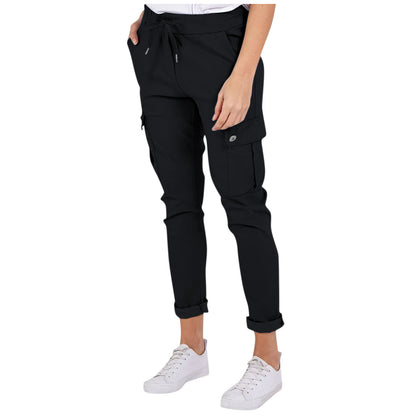 Casual Cargo Pants With Pockets Solid Color Drawstring Waist Pencil Trousers For Women