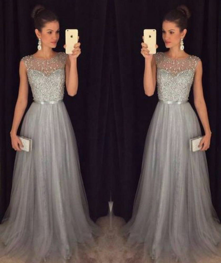 Chiffon Sleeveless Sequined Evening Wedding Dress