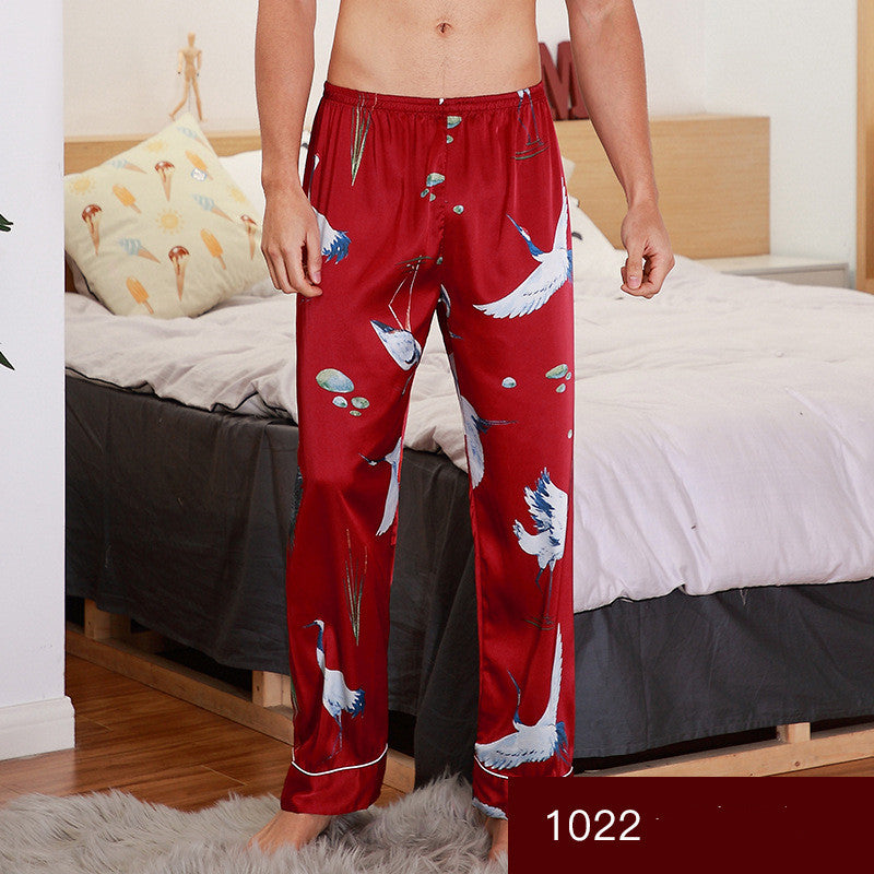 Men sleepwear Bottoms Silk Pajamas Print Long Sleep Pants - Glamour Gale