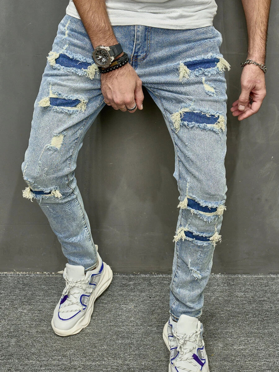 High Quality Men's Worn Skinny Stretch Jeans