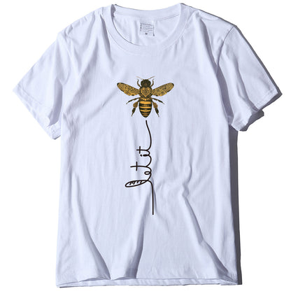 Bee And Letter Print Pattern Women's Loose T-shirt