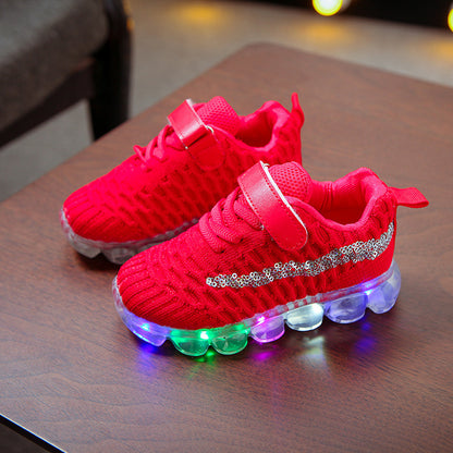 Girls' Soft-soled LED Lighting Crystal Shoes