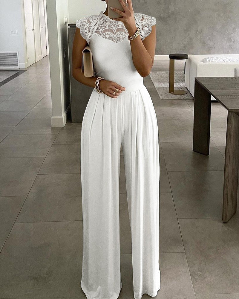 Women's Solid Color Loose Casual Lace Jumpsuit