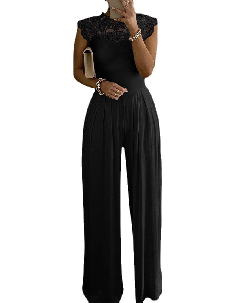 Women's Solid Color Loose Casual Lace Jumpsuit