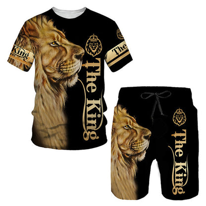 3D Printed Women's And Men's T Shirt Set Fashion Men's Lion Sportswear