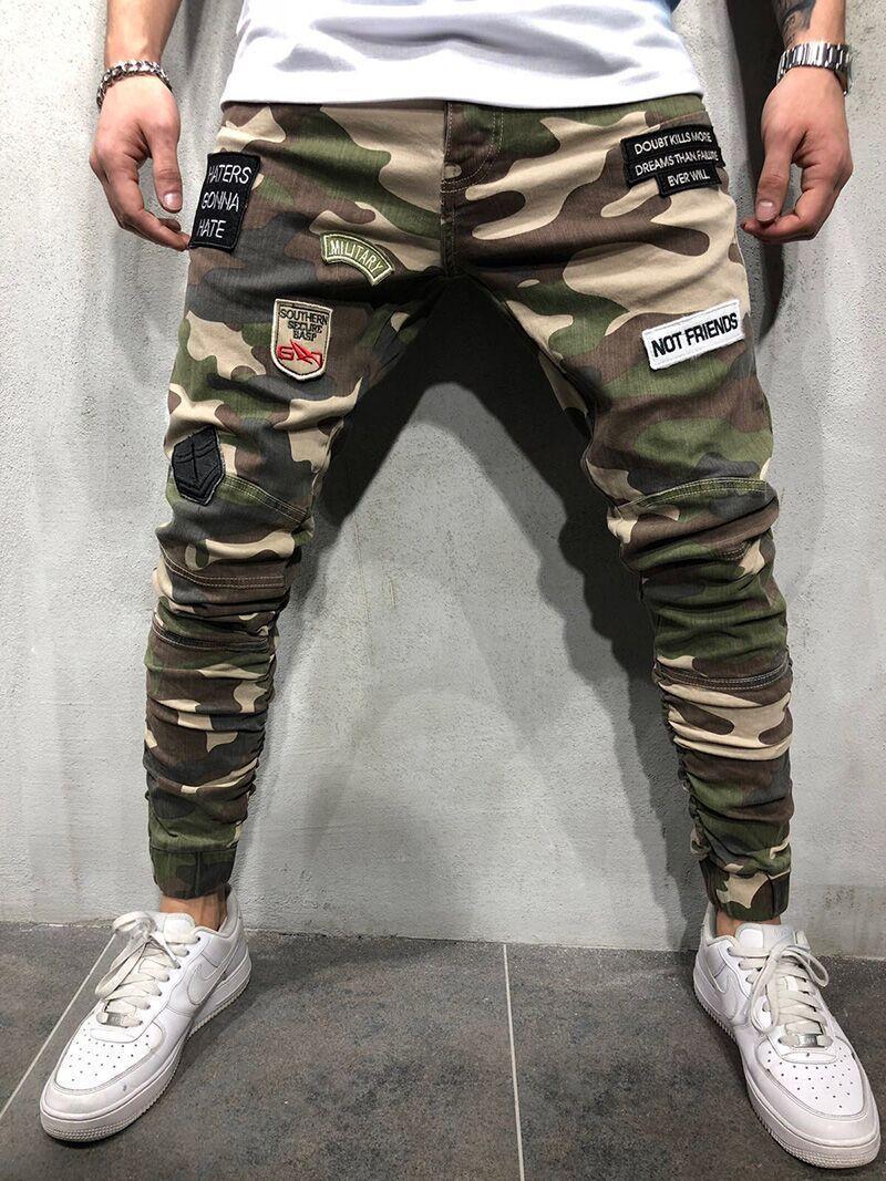 Men's Jeans Badge Stretch Slim Fit Camouflage Skinny Pants - Glamour Gale