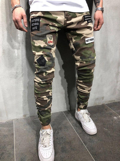 Men's Jeans Badge Stretch Slim Fit Camouflage Skinny Pants - Glamour Gale