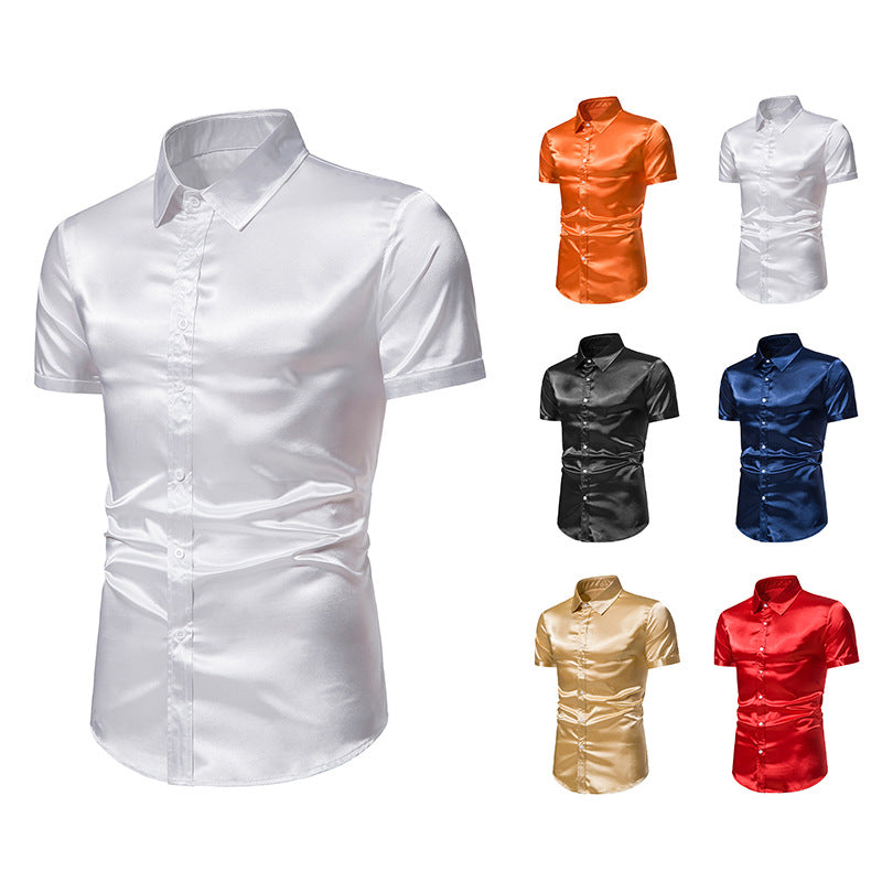 Men's Glossy Non-ironing Shirt Short Sleeve