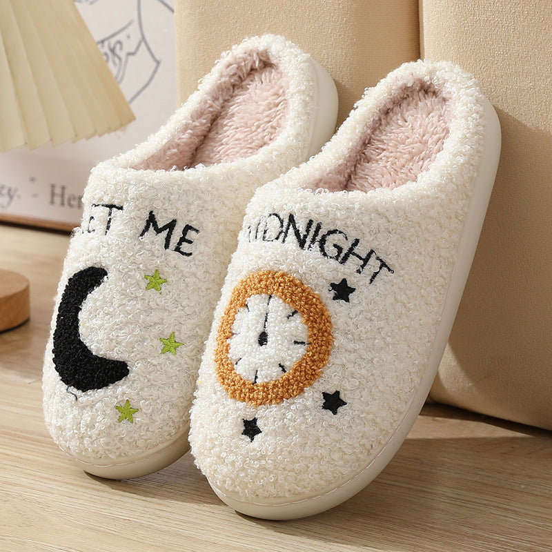 Cotton Slippers Wholesale Home Moon Clock Couple Indoor Warm Slippers Winter