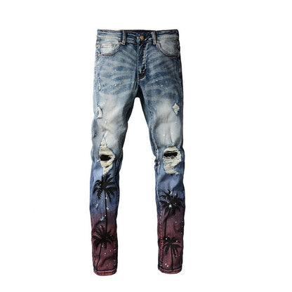 Men's Paint-splashing Style Graffiti Ripped Jeans - Glamour Gale