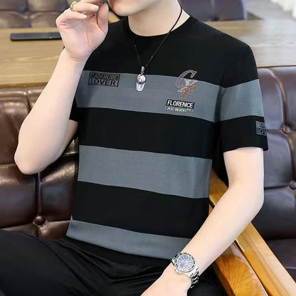 Thin Short-sleeved T-shirt Male Striped T-shirt Youth Men's Clothing