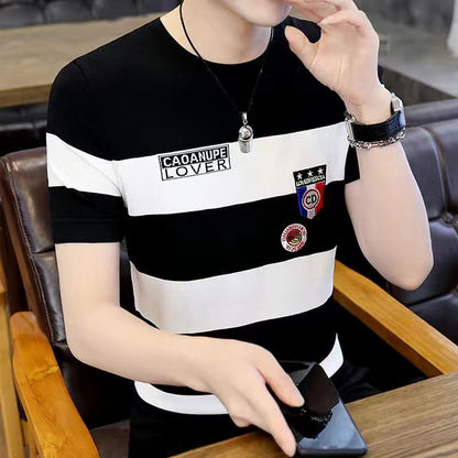 Thin Short-sleeved T-shirt Male Striped T-shirt Youth Men's Clothing