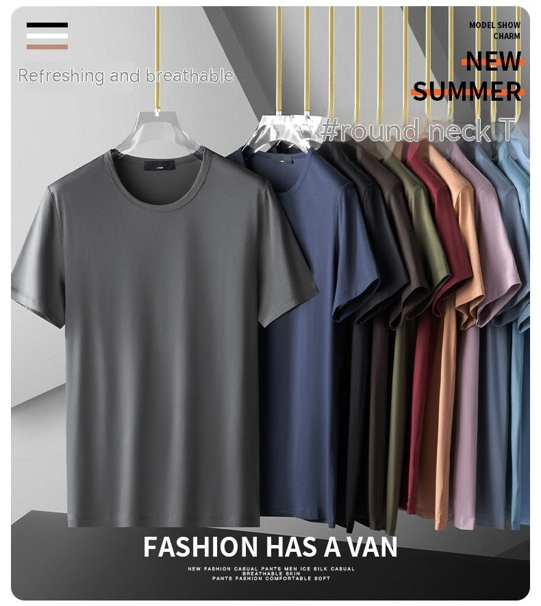 Men's Short-sleeved Solid Color Summer Thin Quick-drying Stretch Modal Cotton Ice-feeling Top