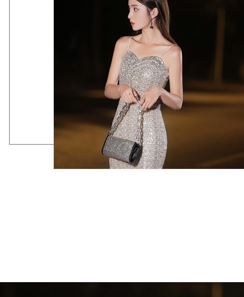 Fishtail Banquet Silver Camisole Gown