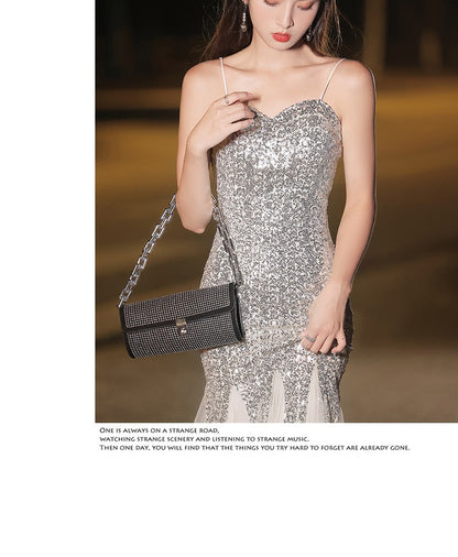 Fishtail Banquet Silver Camisole Gown