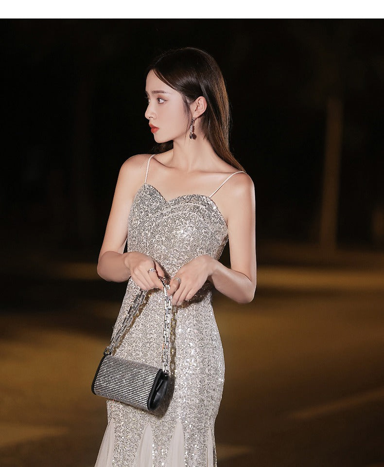 Fishtail Banquet Silver Camisole Gown