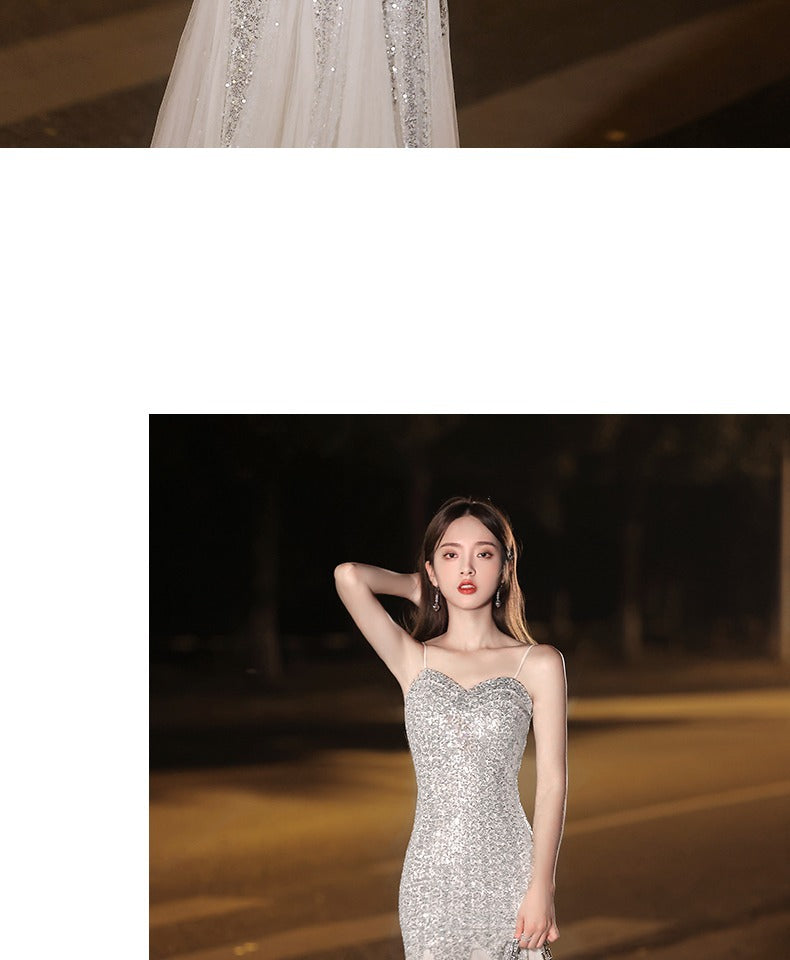 Fishtail Banquet Silver Camisole Gown