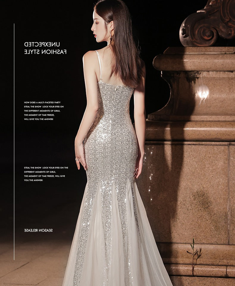 Fishtail Banquet Silver Camisole Gown