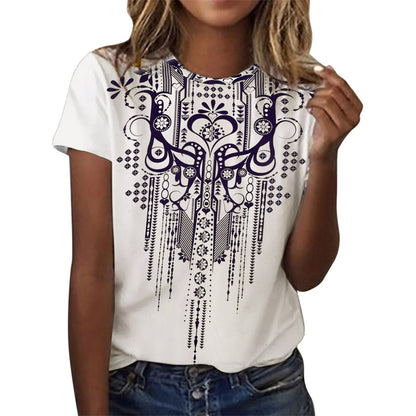 Round Neck Butterfly Digital Printing Leisure Pullover Short Sleeve